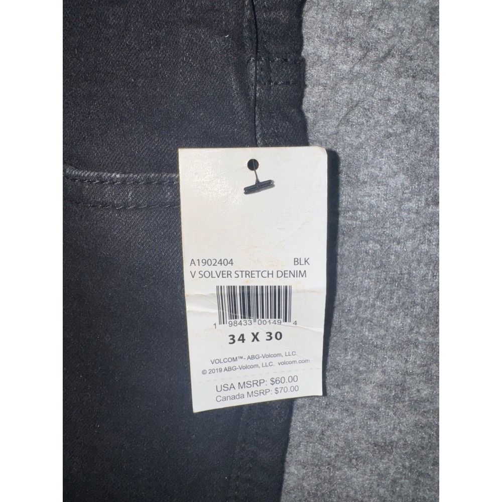 Volcom Mens Solver Modern Straight Stretch Denim Black Jeans Dark Wash 34x30 NEW - Picture 4 of 9